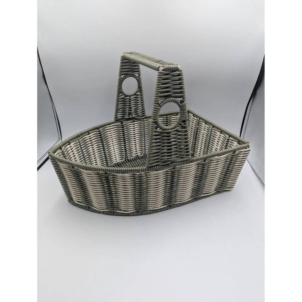 Coastal Decor Woven Resin Boat Basket Sage Green Cream Nautical Nursery Medium